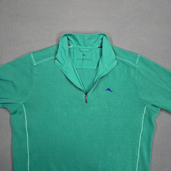 Tommy Bahama Men 2XB Quarter Zip Cotton Pullover Preppy Casual Teal - Picture 5 of 11